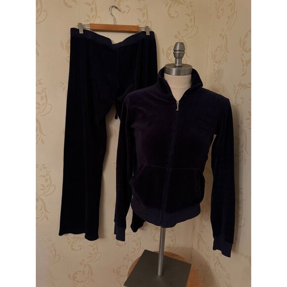2pc Juicy Couture Matching Set Blue Track Suit Velour Ladies Large - Picture 1 of 4